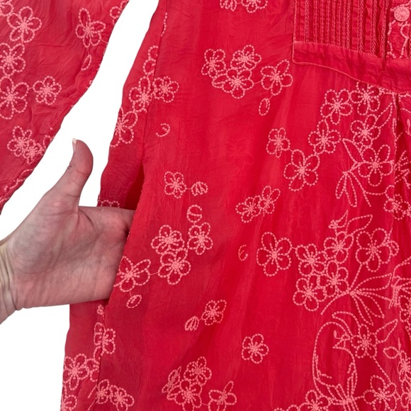 Johnny Was Birdie Marisol Embroidered Long Sleeve Tunic Top Coral Pink SZ M - Picture 7 of 14